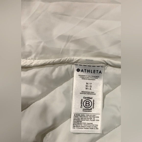 NWOT, Athleta Quilted w/ Belt "Mendocino Coat" in Magnolia White, Sz Medium TALL - Picture 12 of 14